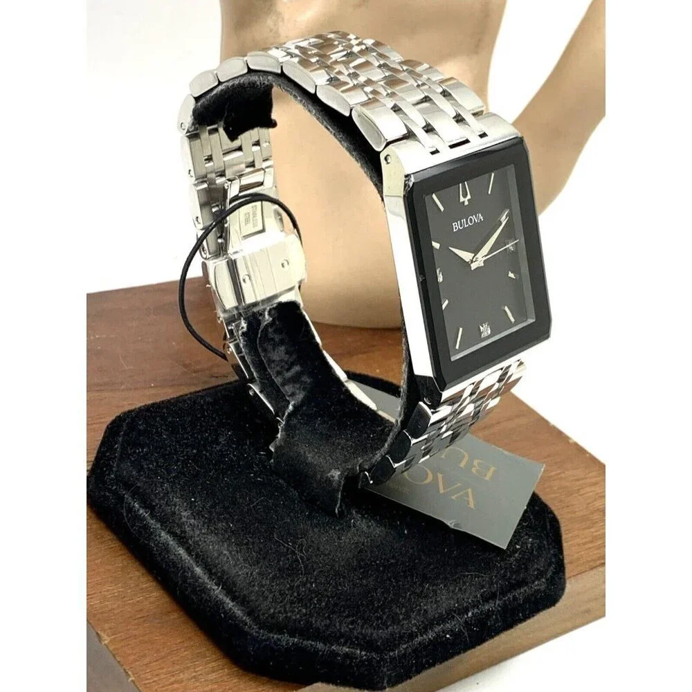 Bulova Men's Watch 96D145 Diamond Black Dial Silver Stainless Steel Quar…